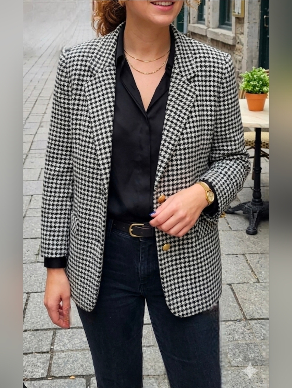 D’Allaird’s Vintage 90s Houndstooth Wool Blend Blazer Sz 16